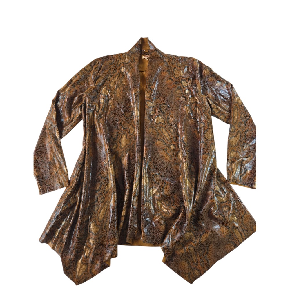 Reba Womens Medium Faux Snakeskin Jacket Brown Hi Low